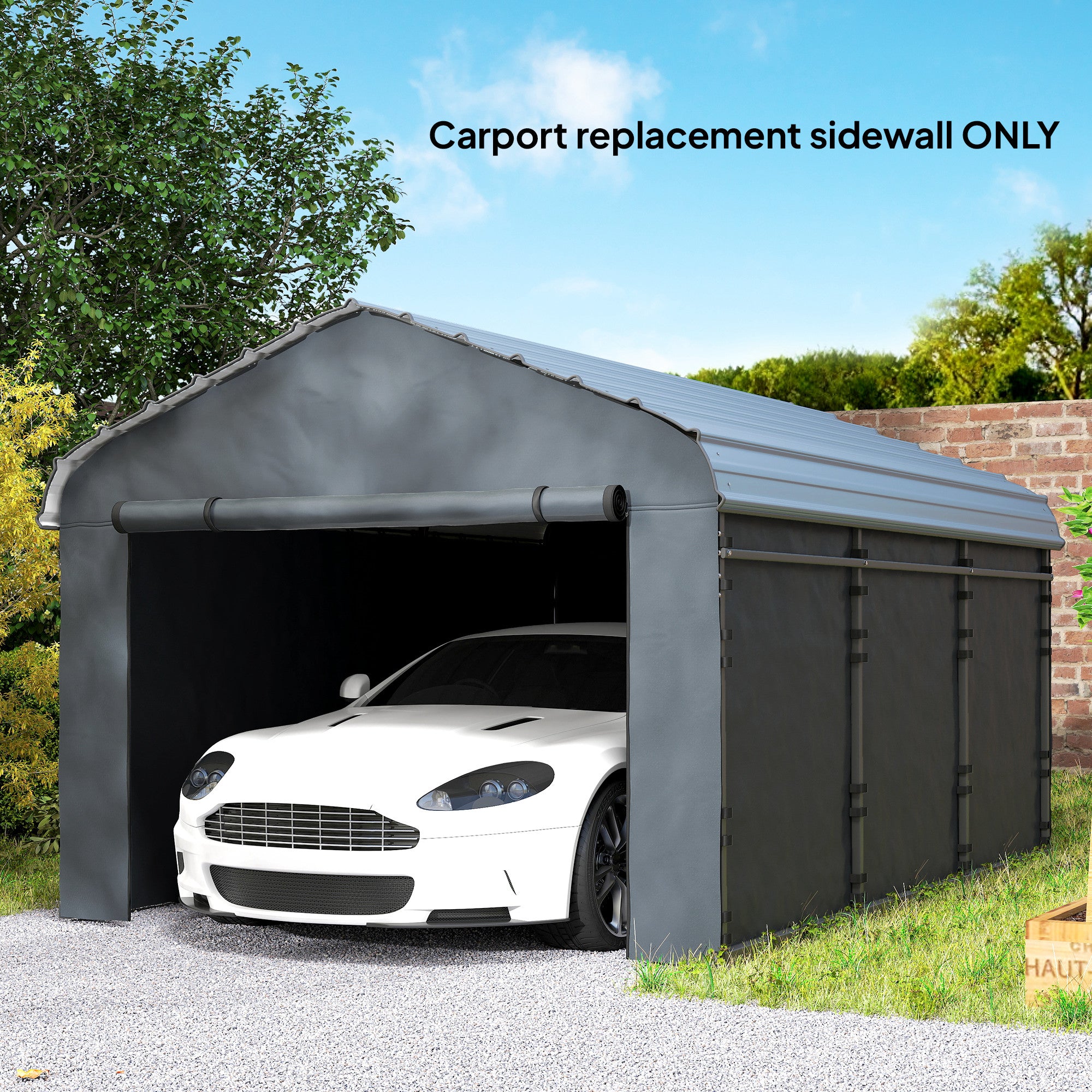 Carport Replacement Canopy Cover Sidewalls for 12' x 20' Carport, UPF50+ Waterproof Garage Car Shelter Tarp, Dark Grey
