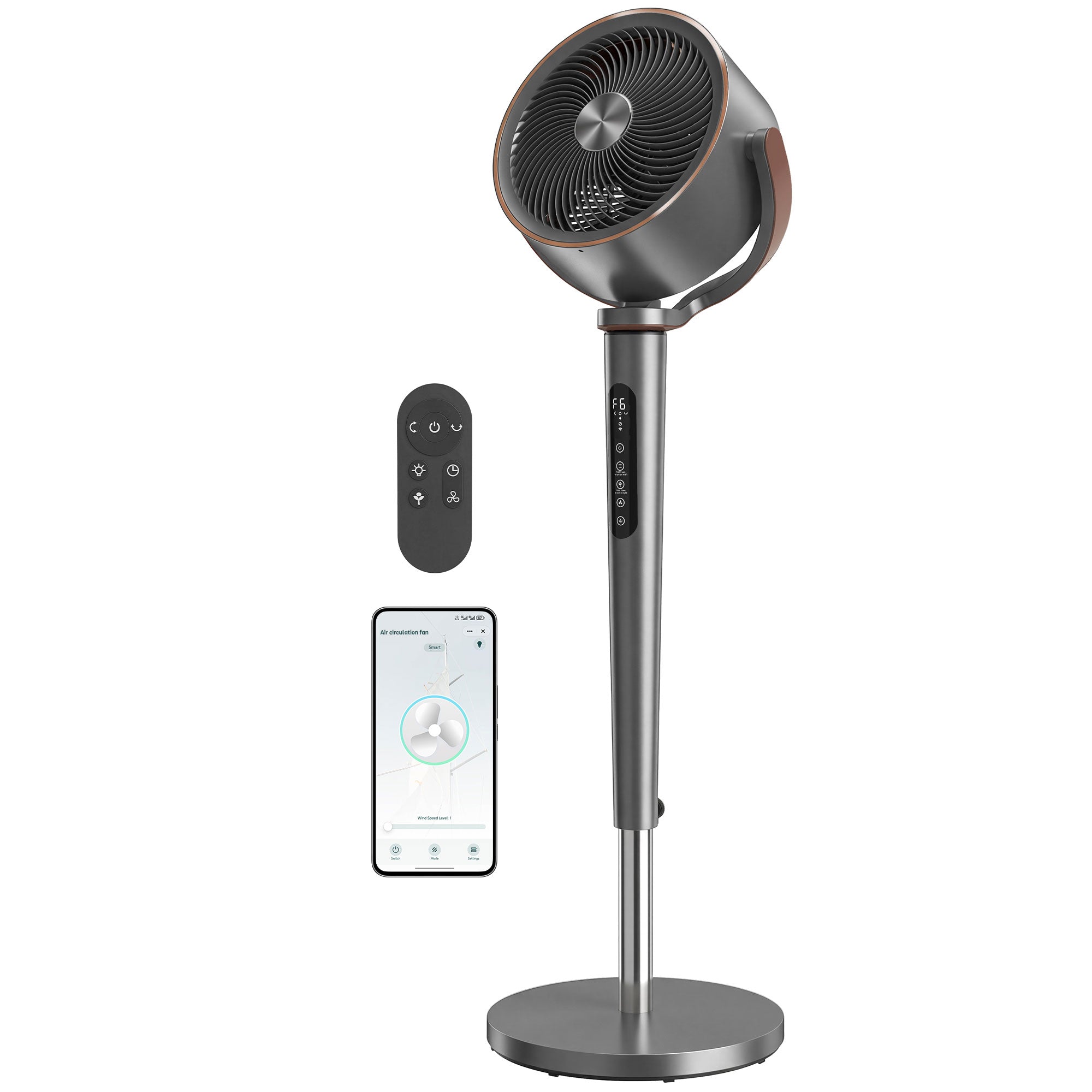 20dB Silent Standing Fan, Oscillating Fan with 12 Speeds, LED Light, WiFi & Remote Control, 12H Timer