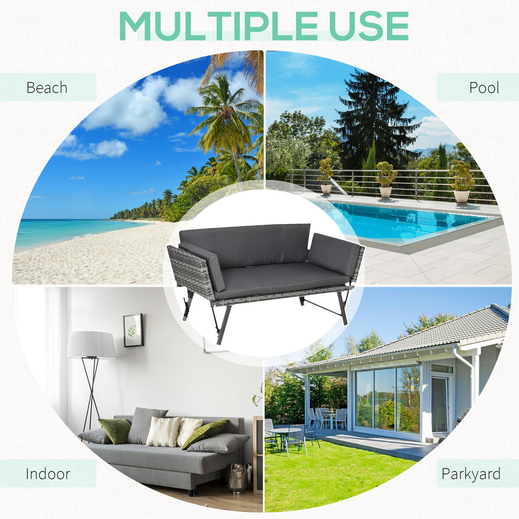 Convertible Wicker Loveseat Grey Patio Chaise Lounge