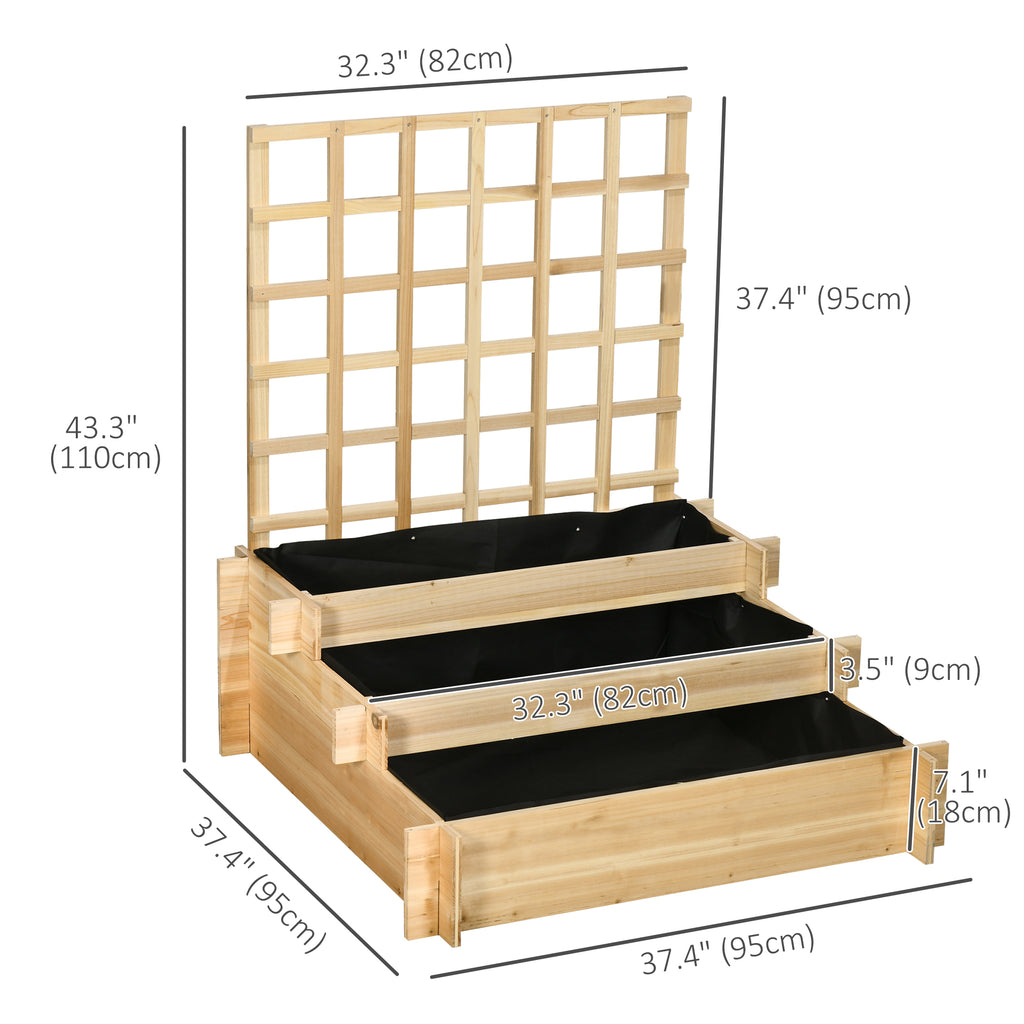 Wooden Elevated Planter Box with Trellis for Climbing Plants, 3 Tier Raised Garden Bed for Garden, Outdoor, Natural