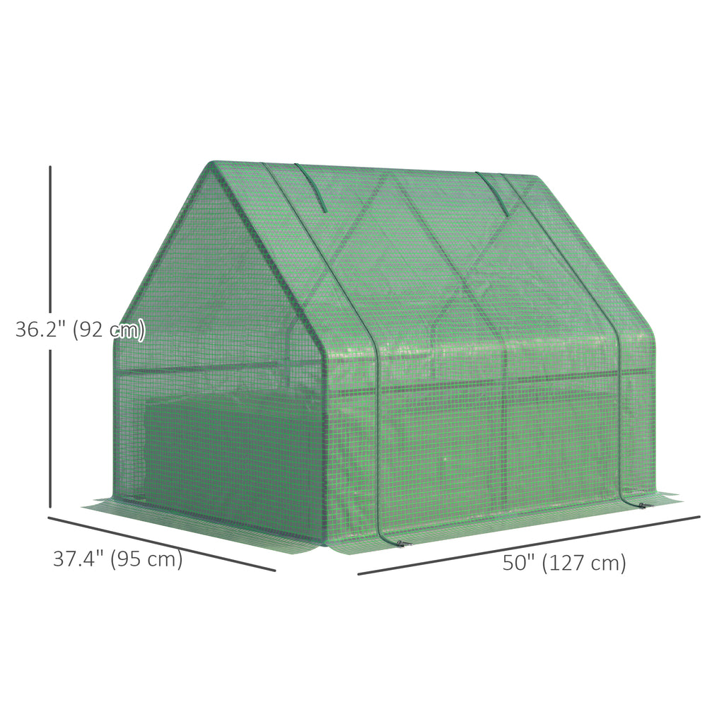 Steel Outdoor Raised Garden Bed with Greenhouse,Cover, Roll Up Door, Dual Use, 50"x37.4"x36.2", Green
