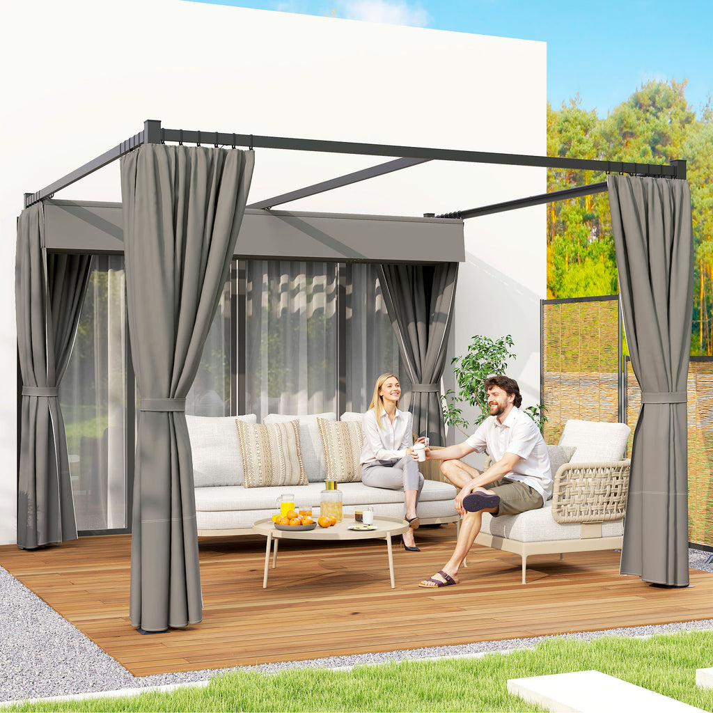 10' x 10' Retractable Pergola Canopy with Sidewalls, Metal Outdoor Gazebo Sun Shade Shelter, Dark Grey