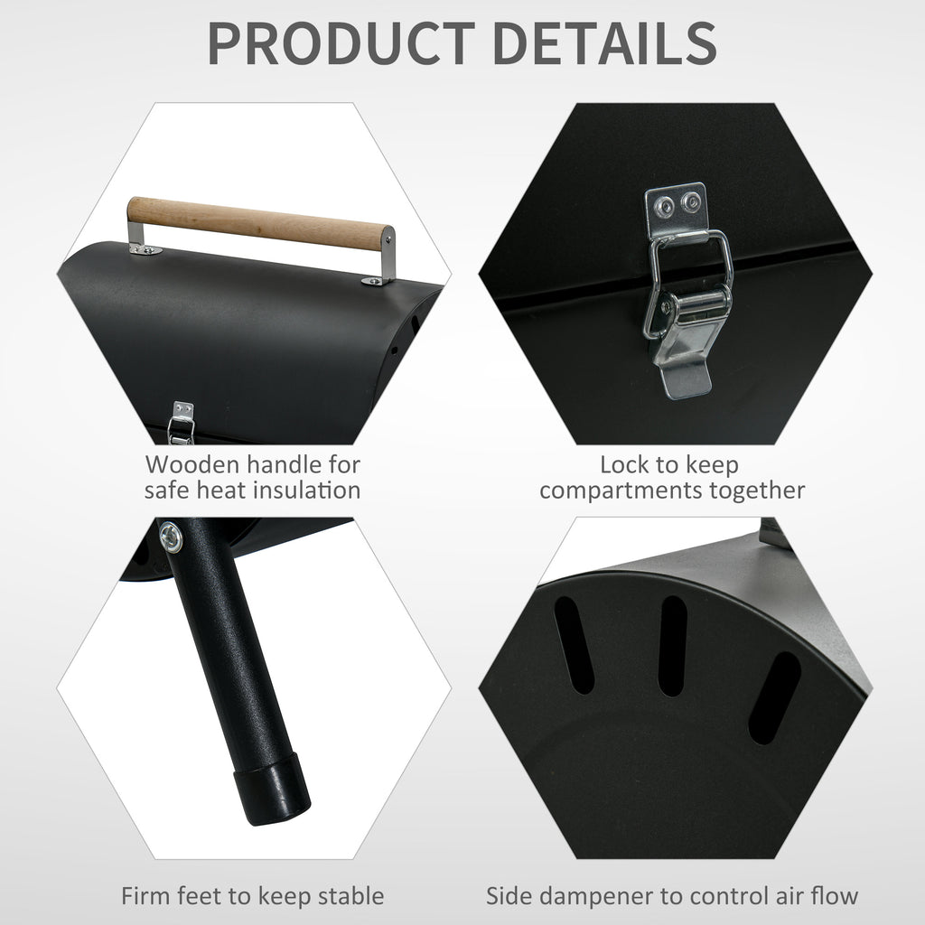 Outdoor Charcoal BBQ Grill, Tabletop Folding Barbecue Grill with Handle, 17.3" x 9.8" x 14", Black