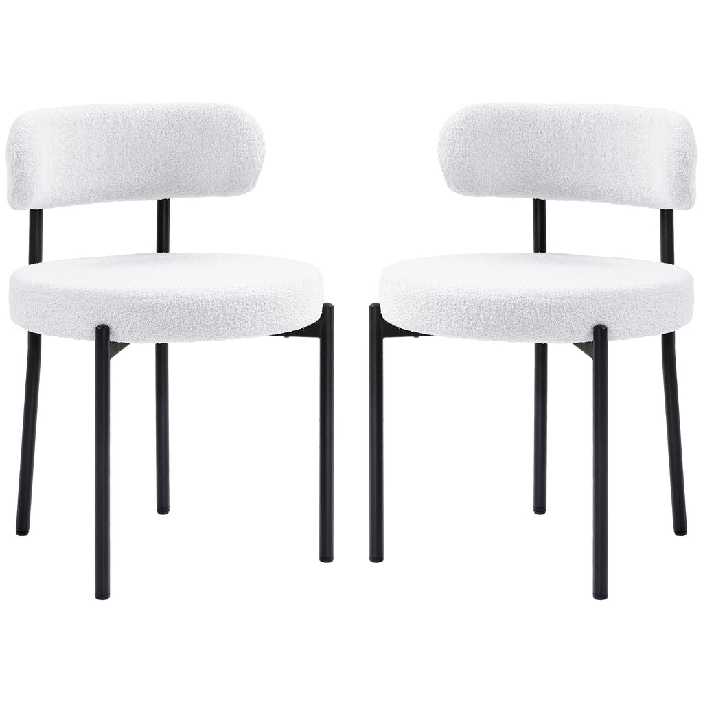 2 Pieces Kitchen Chairs, Modern Dining Chairs w/ Berber Fleece Upholstery and Steel Legs for Living Room, Cream White