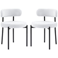 2 Pieces Kitchen Chairs, Modern Dining Chairs w/ Berber Fleece Upholstery and Steel Legs for Living Room, Cream White