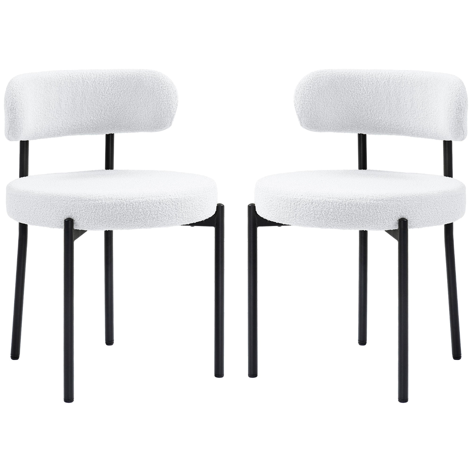 2 Pieces Kitchen Chairs, Modern Dining Chairs w/ Berber Fleece Upholstery and Steel Legs for Living Room, Cream White