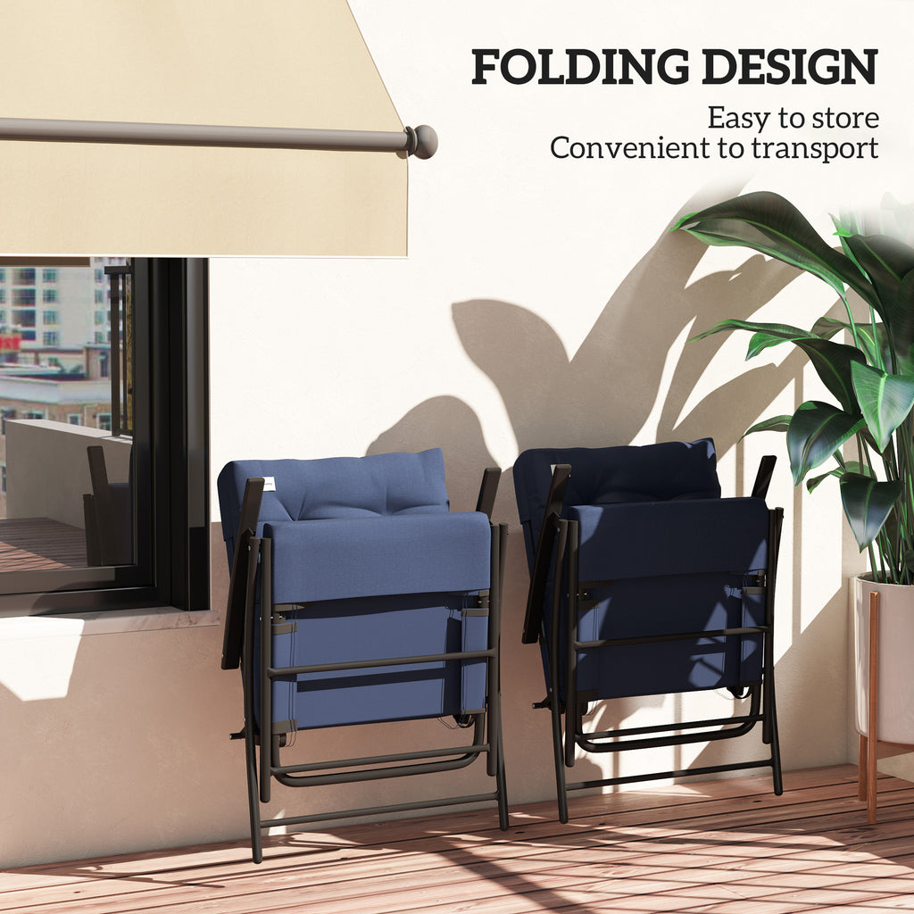 Set of 2 Outdoor Folding Chairs with Adjustable Backrest, Padded Camping Chairs for Outdoor Events, Blue