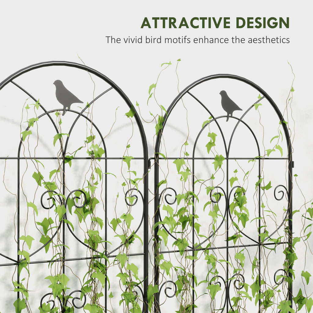 Set of 2 Metal Garden Trellis, Decorative Trellis Panels, Bird Design, 180 x 50 cm, Black
