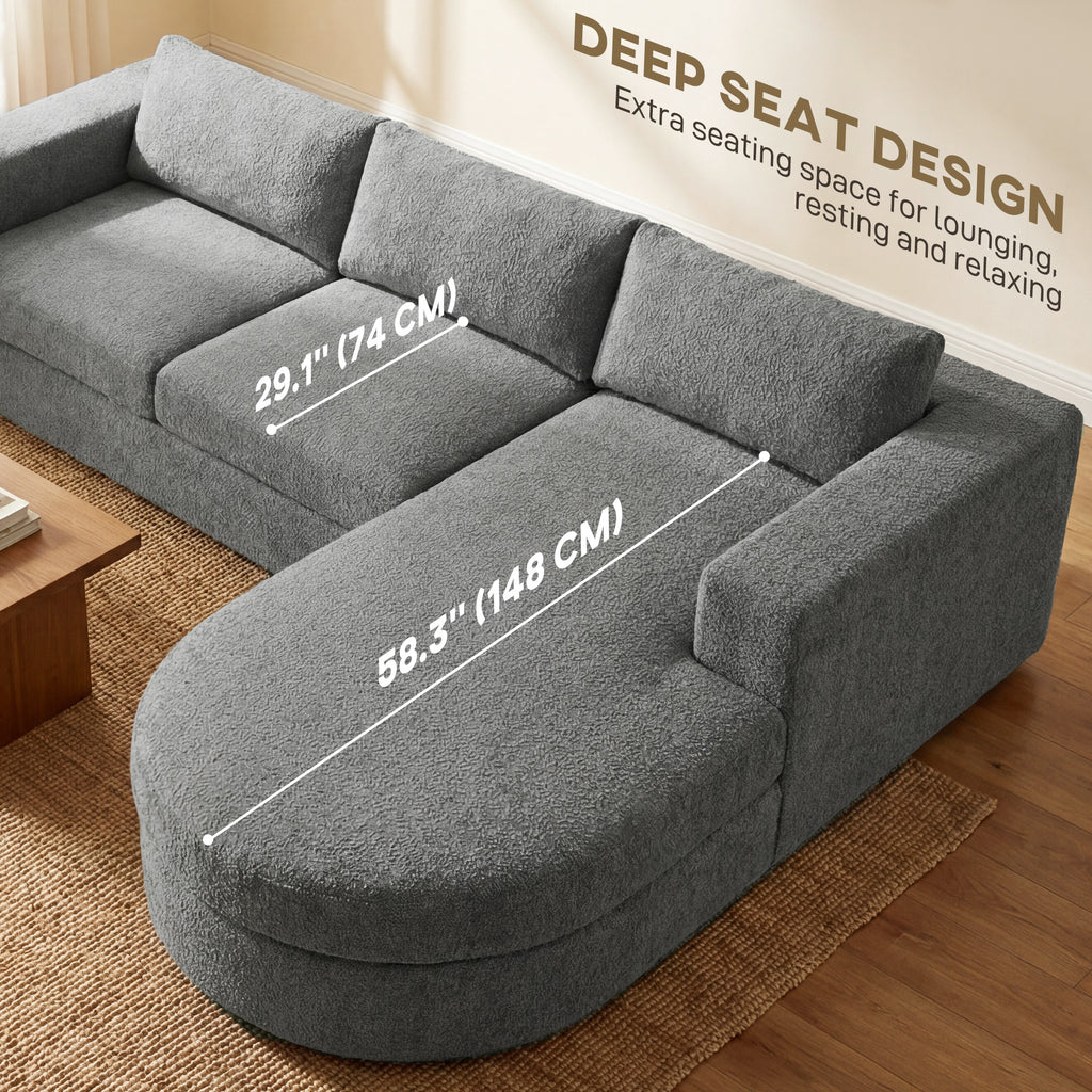 L Shaped Cloud Boneless Couch, Modular Sectional Sofa with Chaise and Deep Seat for Living Room, Bedroom, Dark Grey