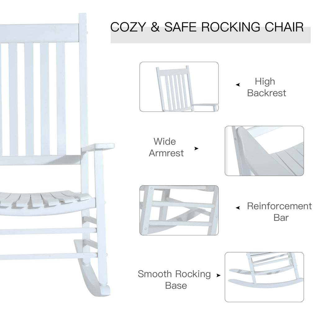 Wooden White Porch Rocking Chair Patio Rocking Single Leisure Reclining Seat Armchair