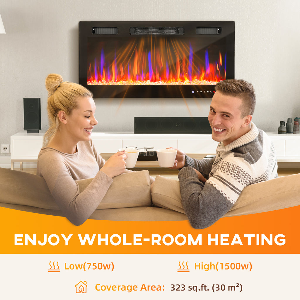 36" Thin Electric Fireplace, Freestanding, Wall Mounted Fireplace Heater with Eco Mode, Auto Switch, Remote, 1500W
