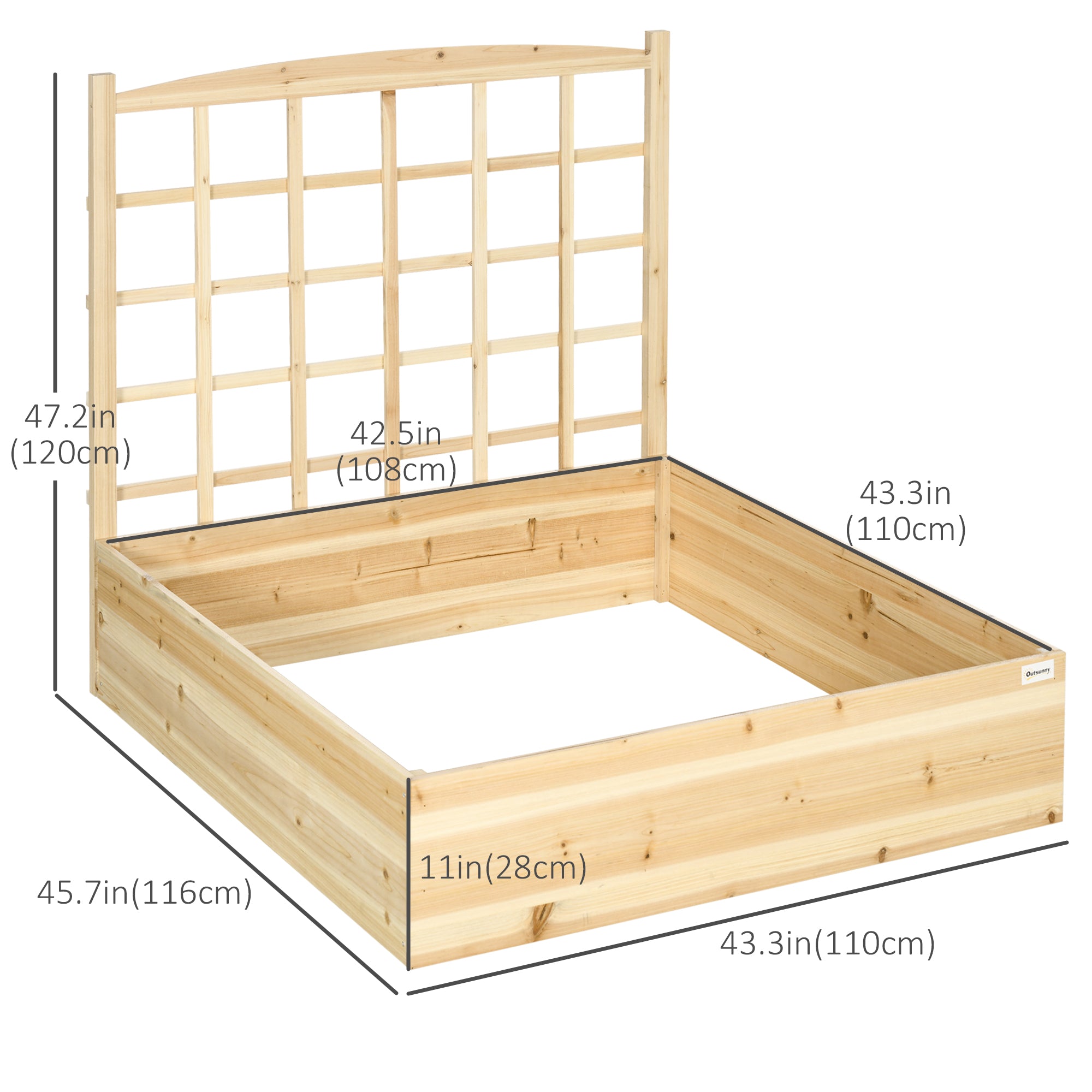 Wood Planter Box with Trellis for Climbing Plants, Raised Garden Bed for Outdoor Flowers Herbs, 43"x46"x47", Natural