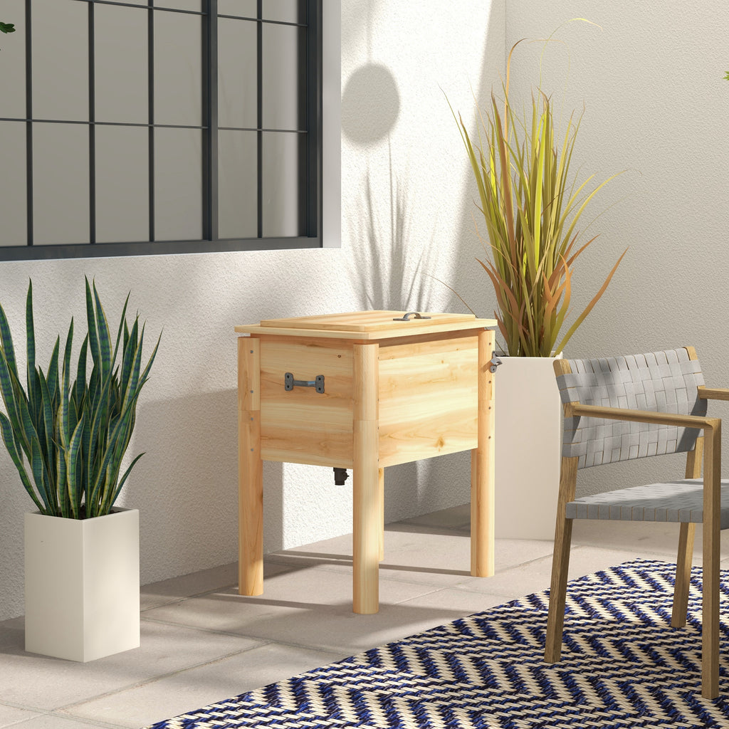 54-Qt Wooden Patio Cooler, Outdoor Cooler Table with Bottle Opener and 3 Handles, Natural