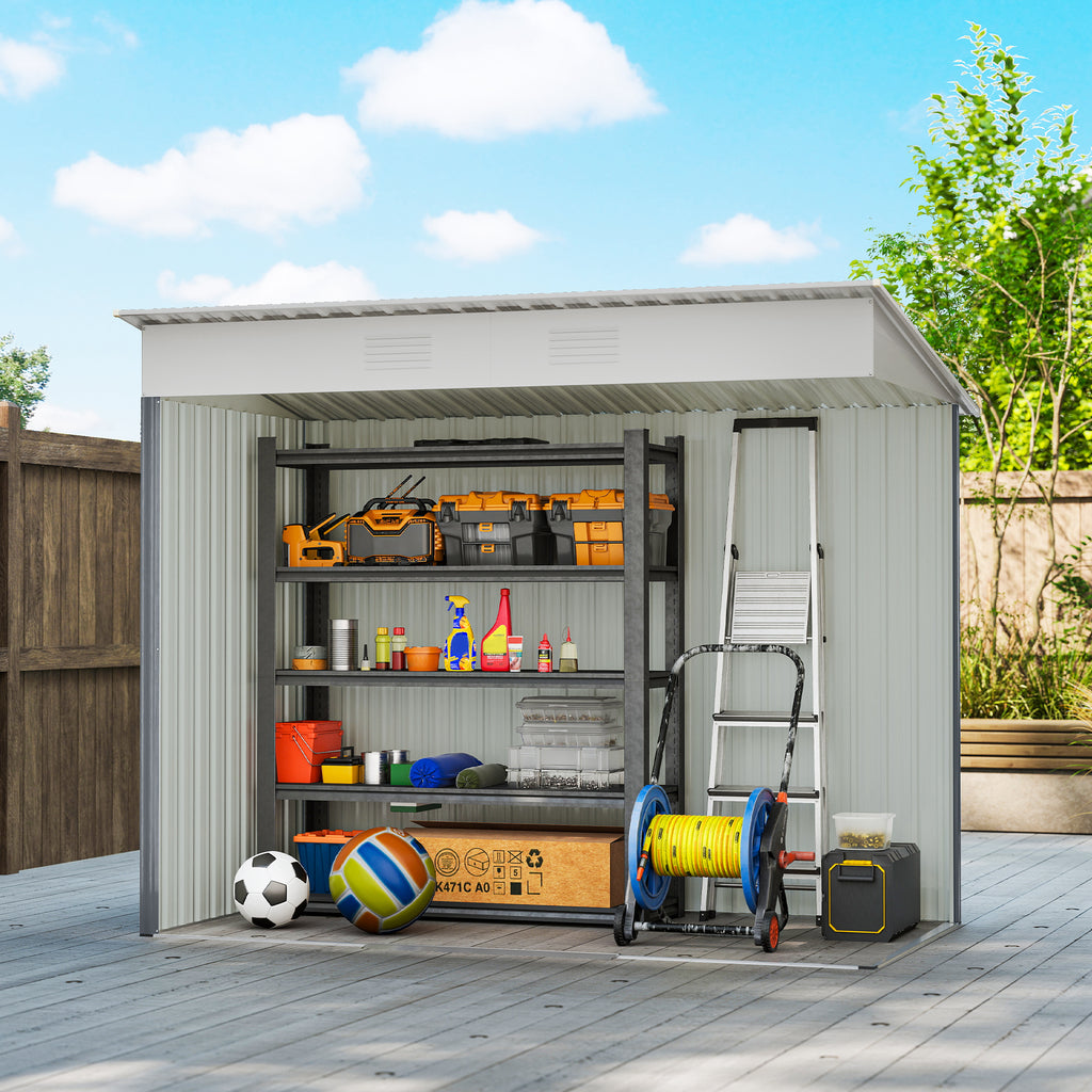 7' x 3.6' Outdoor Storage Shed, Metal Garden Shed with Lockable Sliding Doors and Vents, Grey