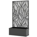 Metal Planter Box with Trellis, 44.5" Raised Garden Bed with Trellis Privacy Screen for Climbing Plants, Leaves Cut-Out