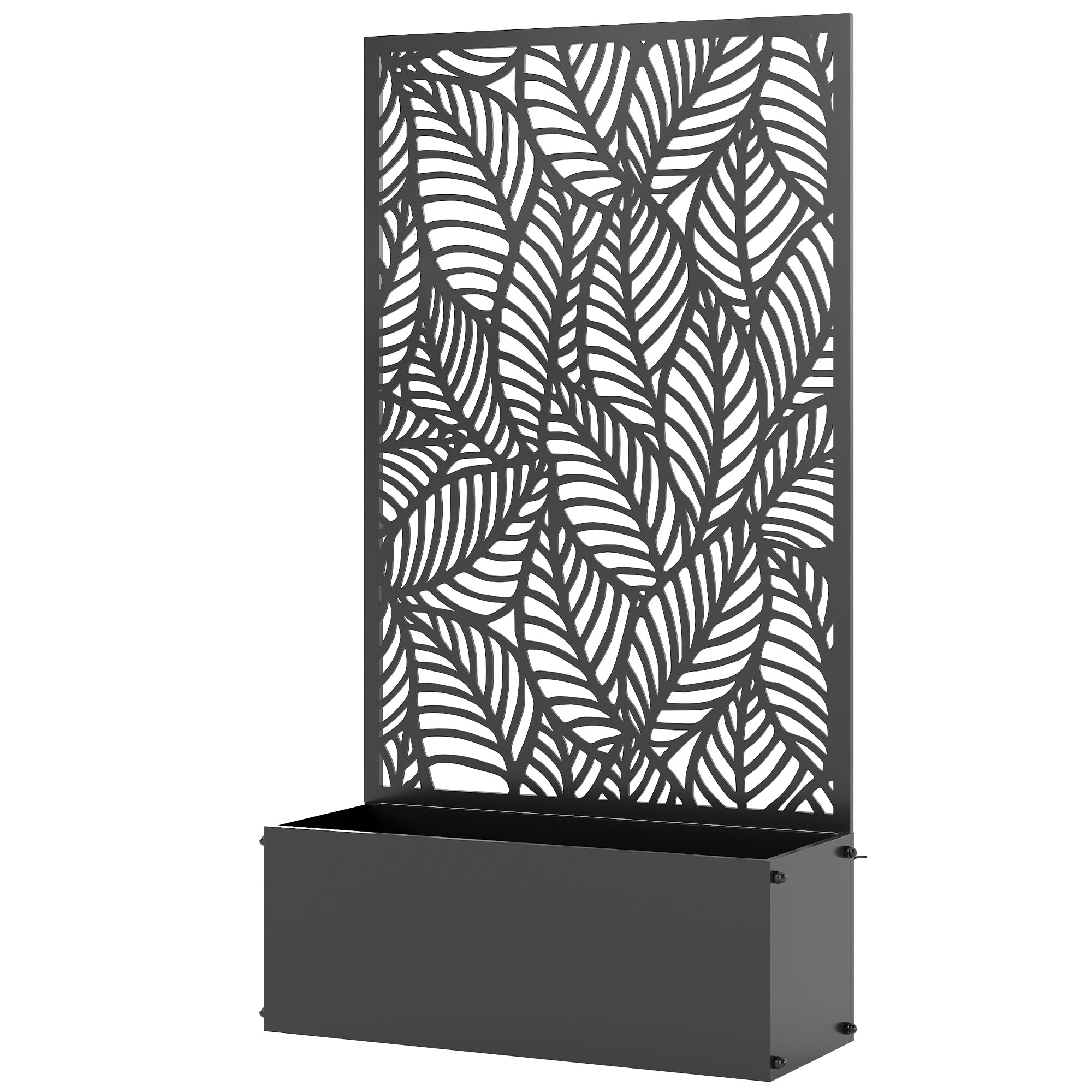 Metal Planter Box with Trellis, 44.5" Raised Garden Bed with Trellis Privacy Screen for Climbing Plants, Leaves Cut-Out