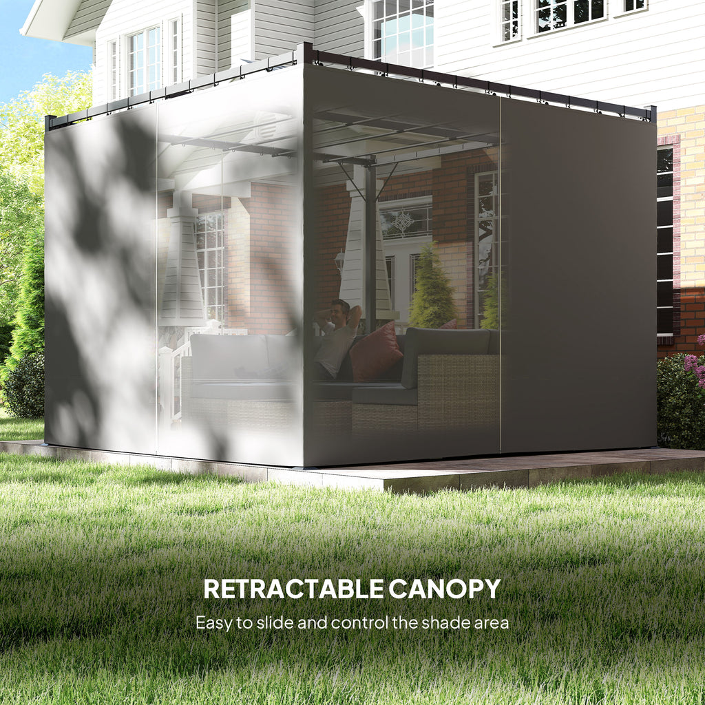 10' x 10' Retractable Pergola Canopy with Sidewalls, Metal Outdoor Gazebo Sun Shade Shelter, Light Grey