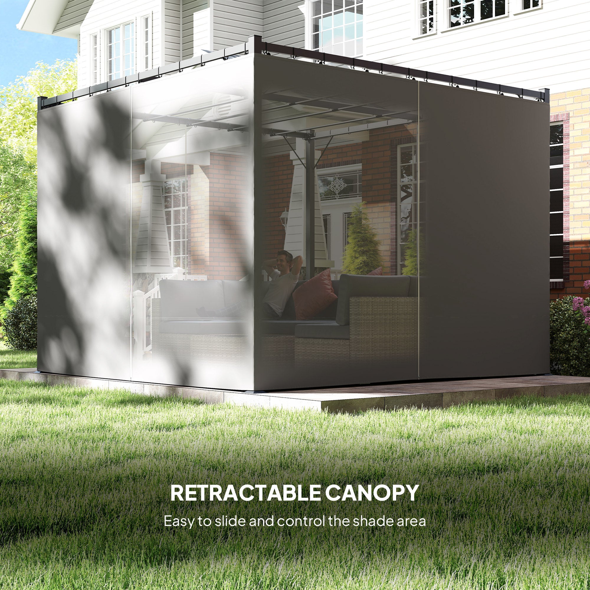 10' x 10' Retractable Pergola Canopy with Sidewalls, Metal Outdoor Gazebo Sun Shade Shelter, Light Grey