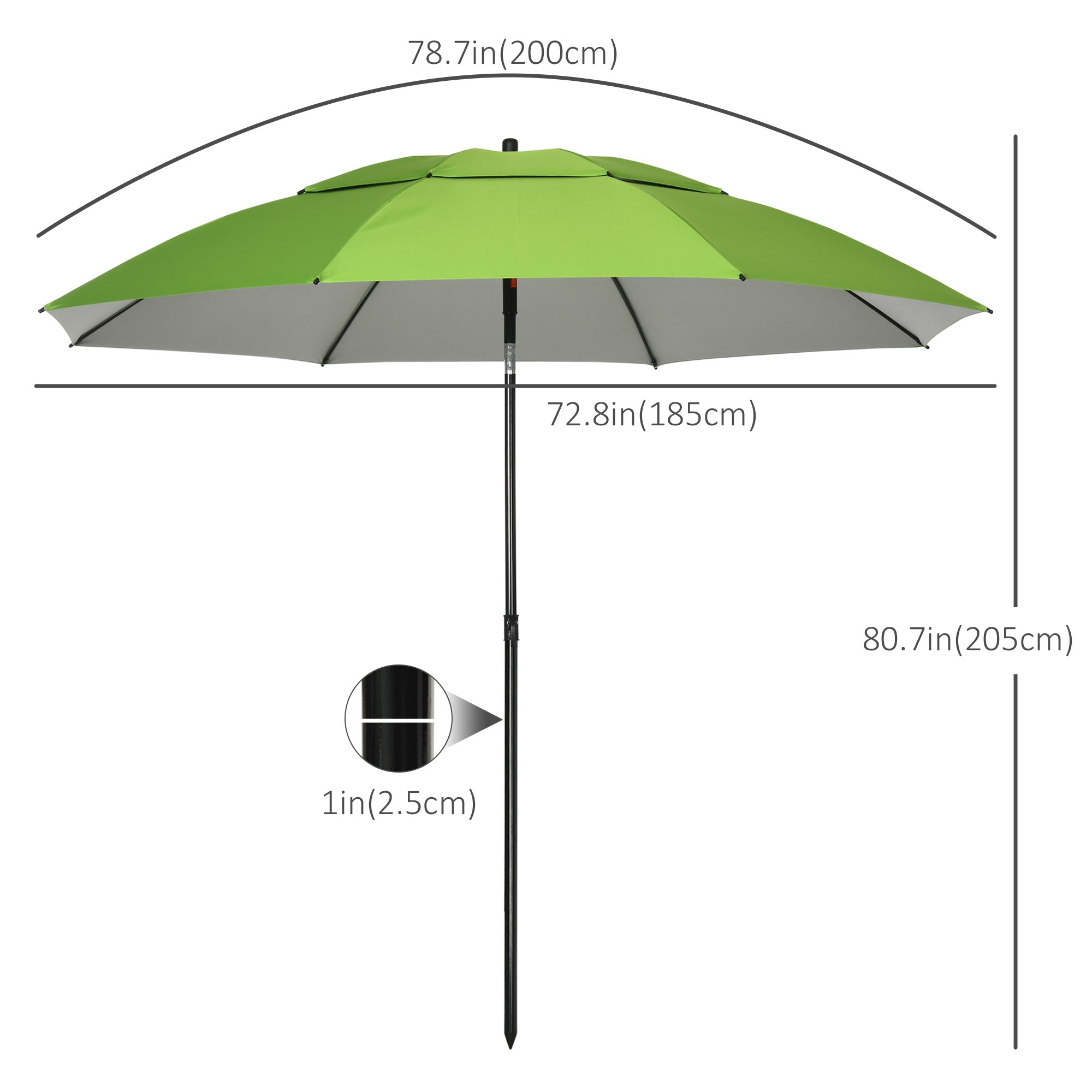6.6ft Arched Beach Umbrella, Angle Adjustable Patio Umbrella with Steel Frame, Carry Bag, UV30+ Outdoor Umbrella, Green