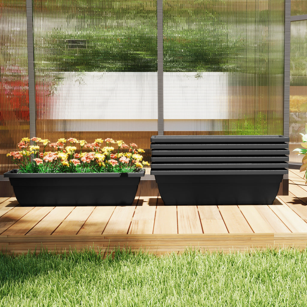Long Rectangular Flower Plant Pots, 7 Pack 23 Inches Window Boxes Planters for Windowsill, Garden, Black