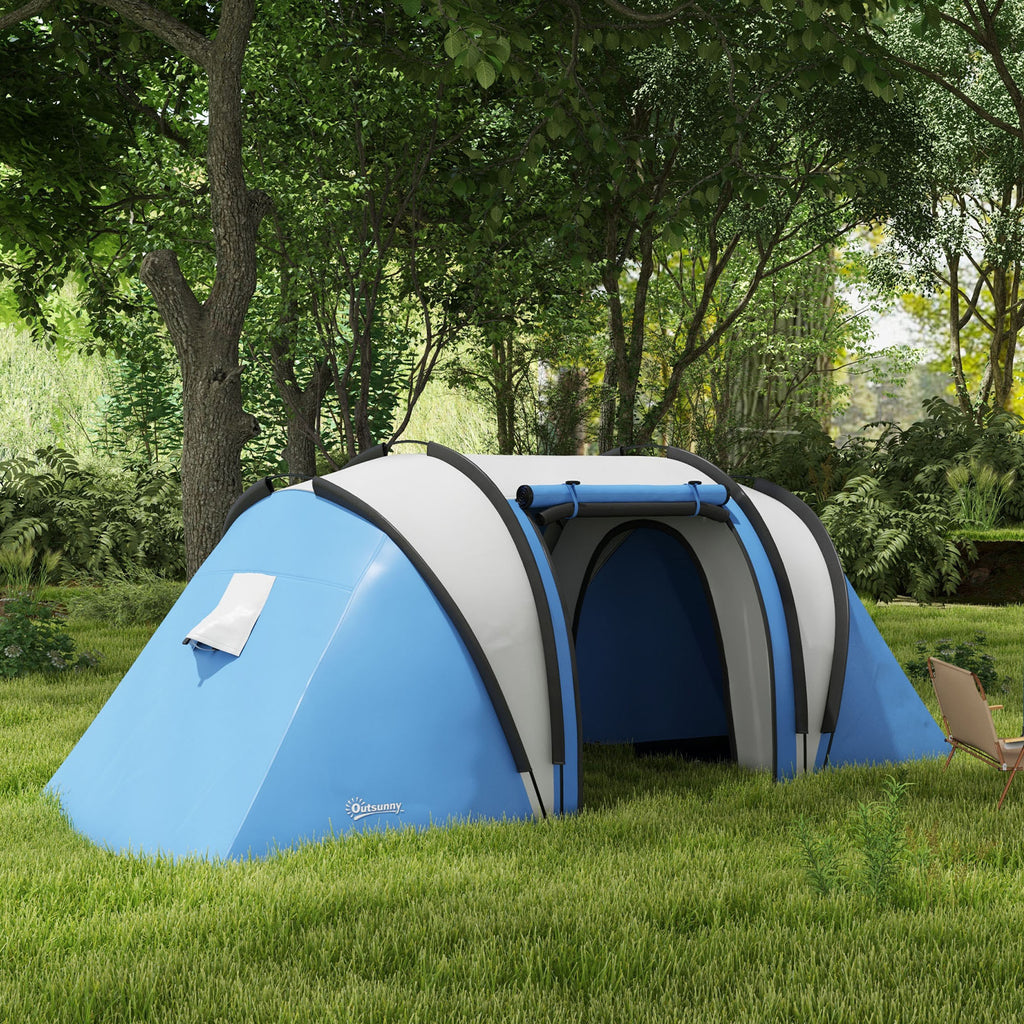 Camping Tent with 2 Bedrooms and Living Area, 3000mm Waterproof Family Tent, for Fishing Hiking Festival, Blue