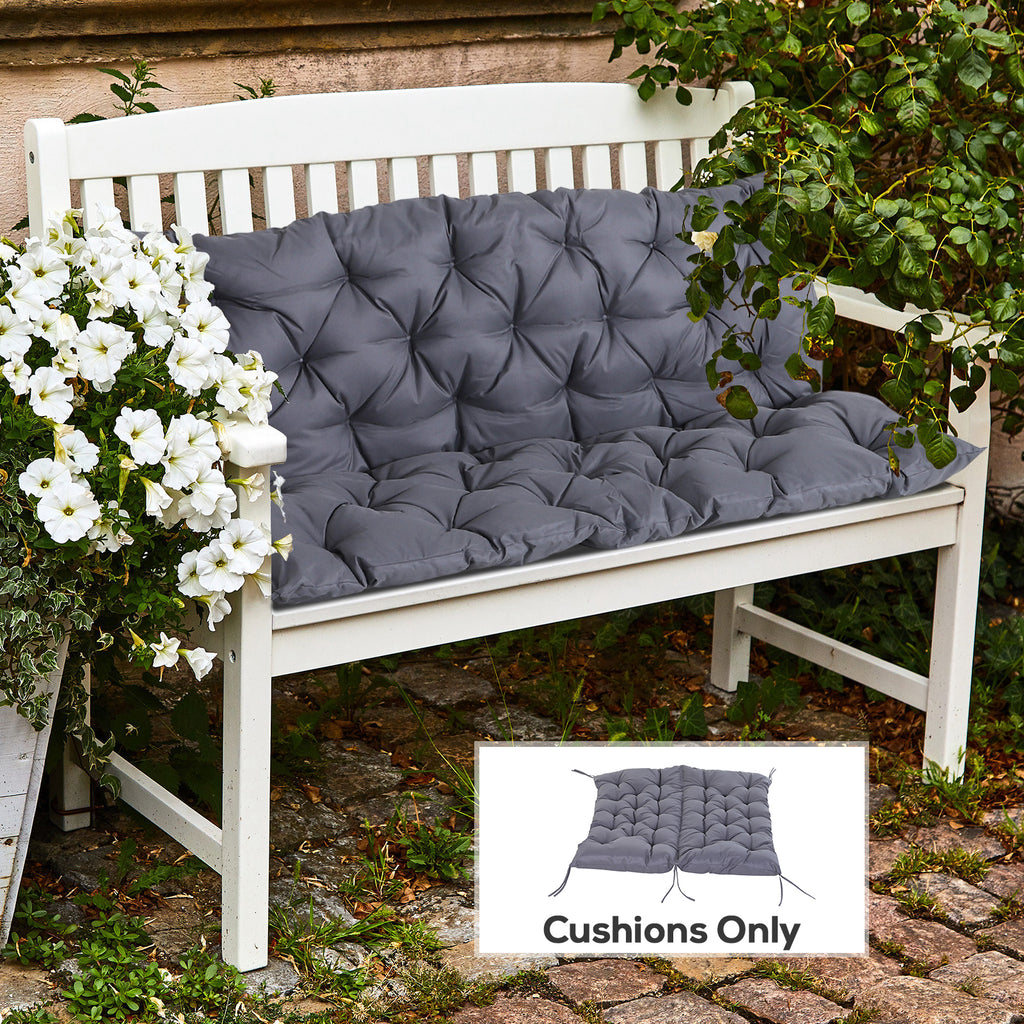 2 Seater Garden Bench Cushion, Soft Thick Outdoor Non-Slip 2 Seater Soft Pad With Backrest for Garden Patio, 52" x 43" x 4", Dark Grey