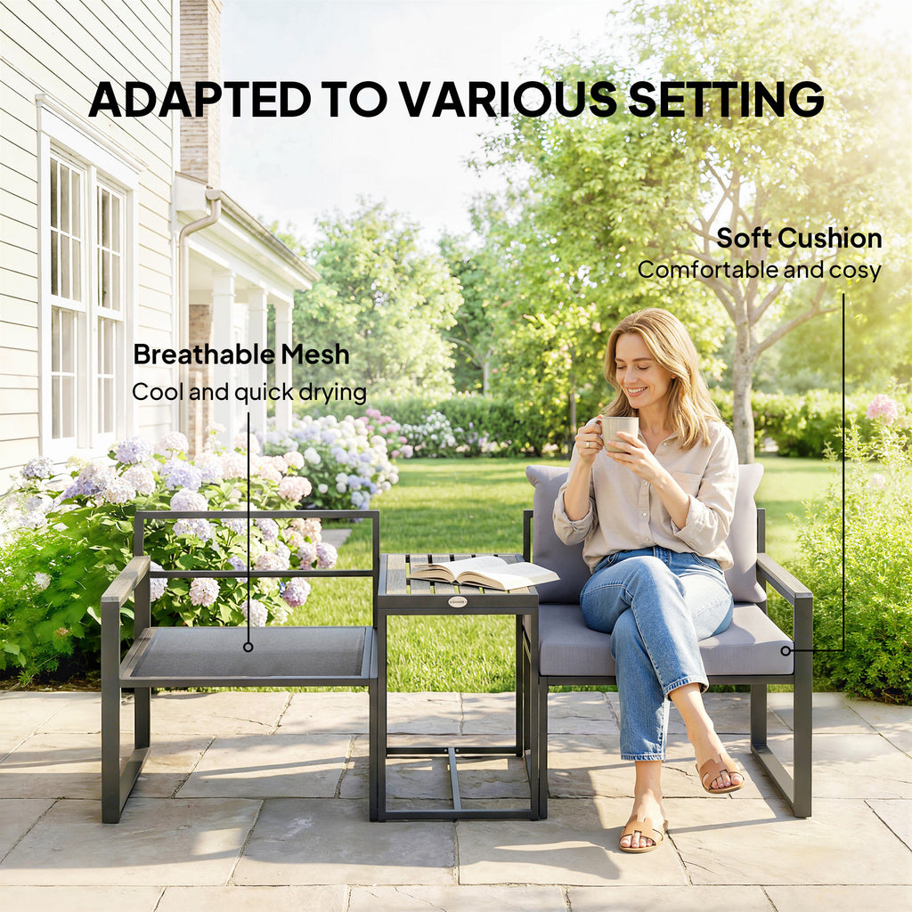 Outdoor Bistro Set, Patio Furniture Set with 2 Chairs and Side Table for Garden Balcony Poolside, Grey