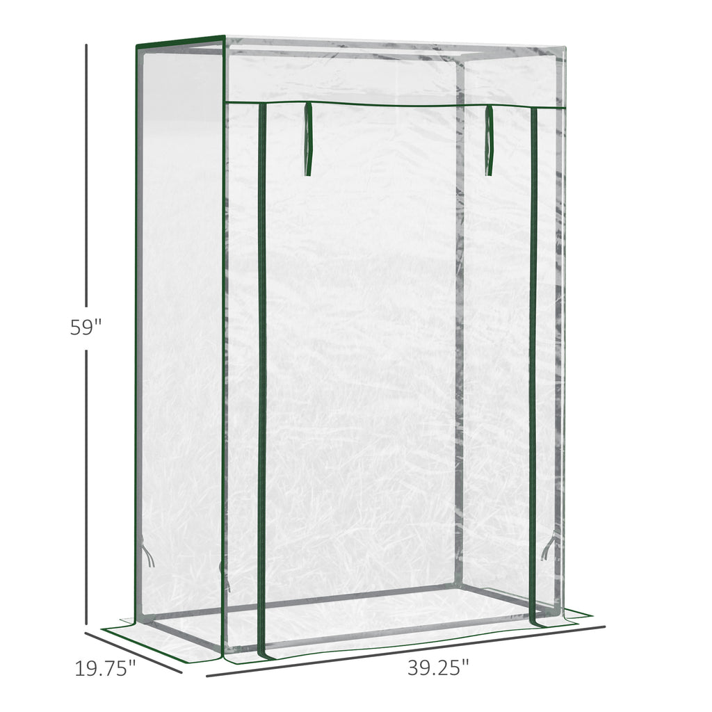 40"L x 20"W x 59"H Walk-in Garden Greenhouse with Steel Frame Outdoor Hot House Tomato Plant Warm House w/ Roll up Door, Plastic Cover, Clear