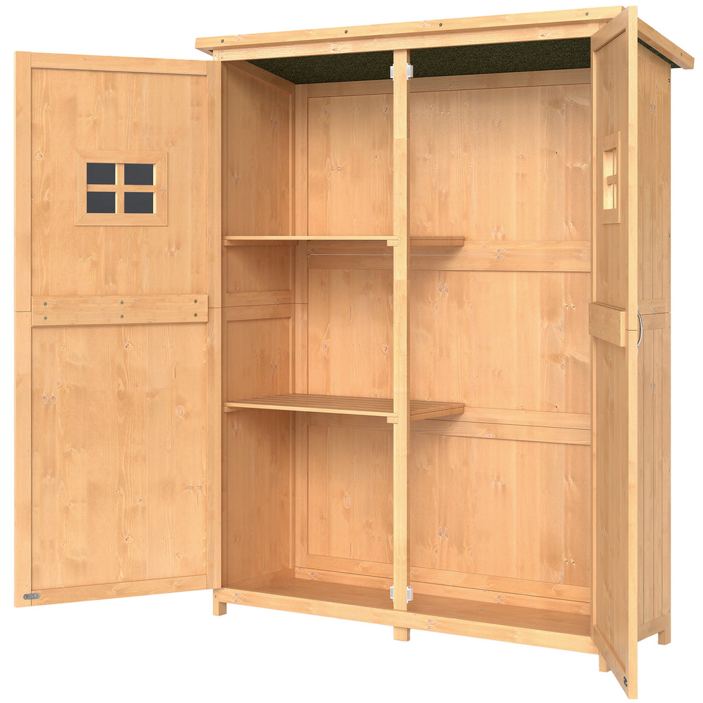 4x1.5ft Wooden Garden Storage Shed, Outdoor Tool Cabinet Organizer with Windows and Double Door, Nature Wood