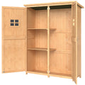 4x1.5ft Wooden Garden Storage Shed, Outdoor Tool Cabinet Organizer with Windows and Double Door, Nature Wood