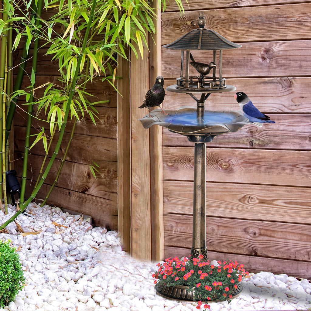 3-in-1 Garden Bird Bath Bowl Pedastal with Bird Feeder, Large Water Basin, & Underneath Flower Planter, Gold
