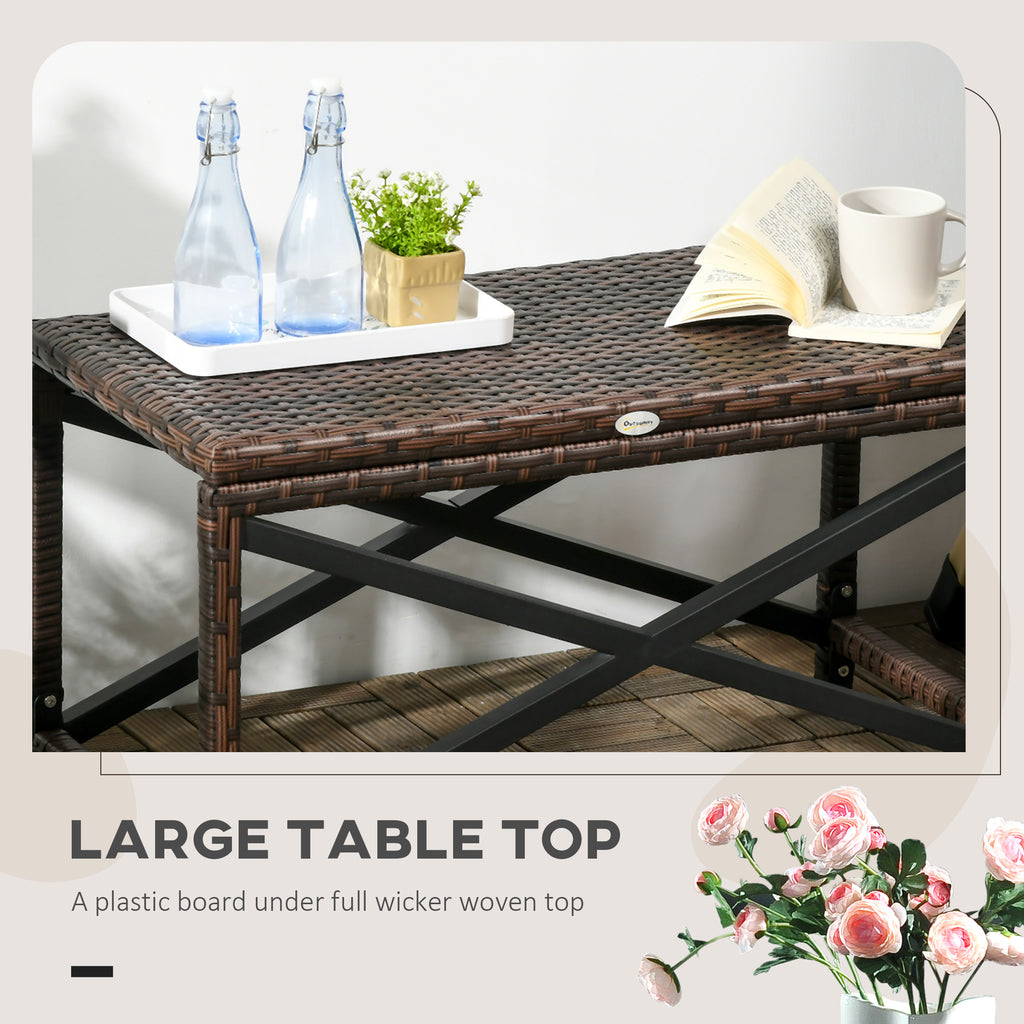 Patio Wicker End Table, Outdoor PE Rattan Side Table, with Plastic Board Under the Full Woven Table Top for Patio, Garden, Balcony, Mixed Brown