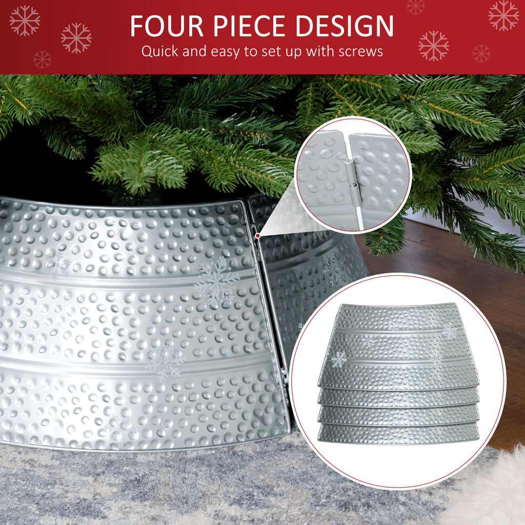 26" Christmas Tree Base Cover, Christmas Tree Collar with Hollow Snowflake Pattern for Holiday, Party, Silver