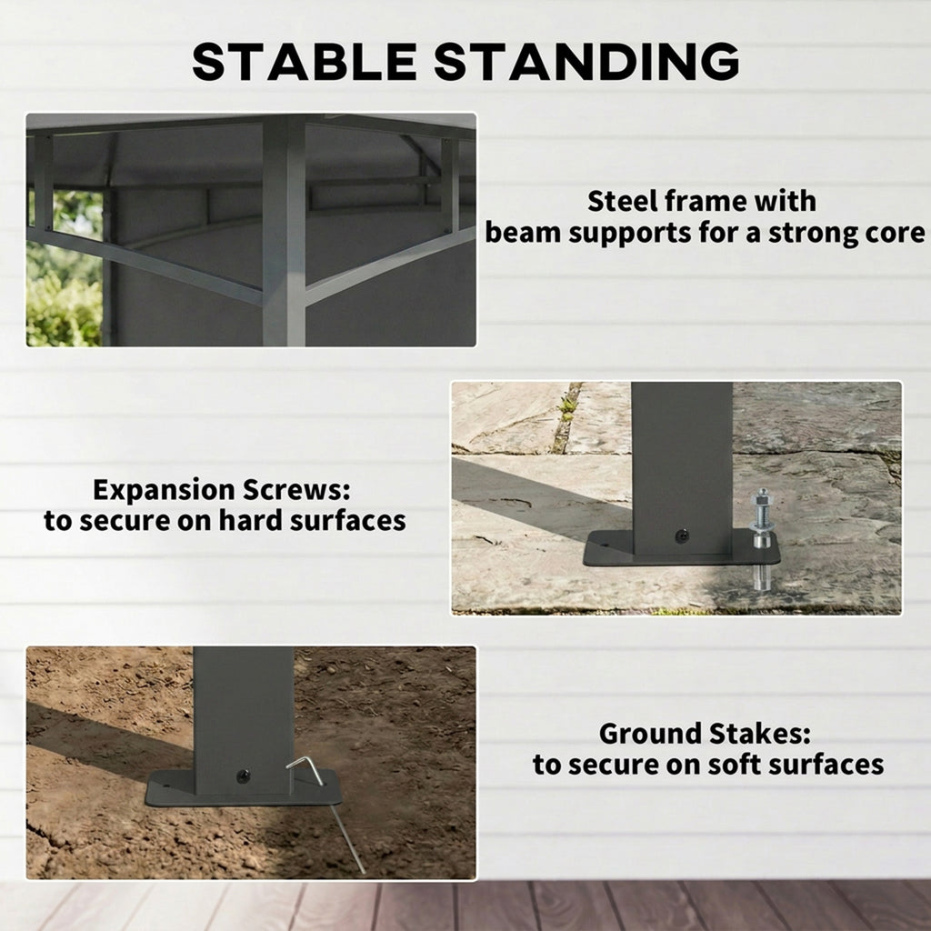 10' x 10' Patio Gazebo, Double Roof Outdoor Gazebo Canopy Shelter with Storage, Hook, Metal Frame, Dark Grey