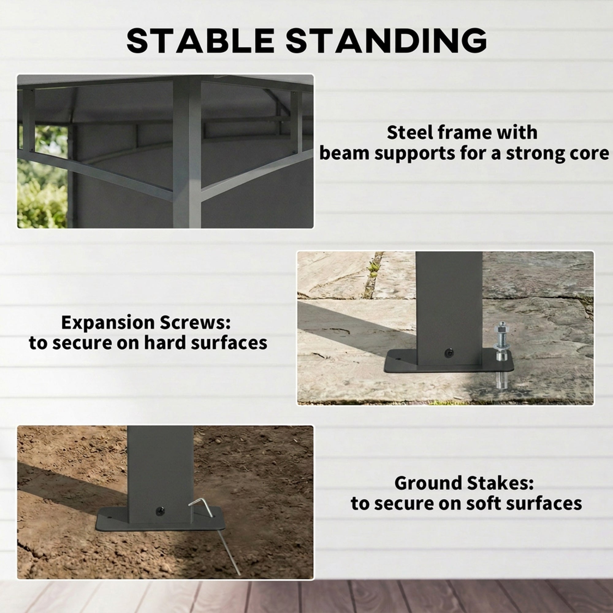 10' x 10' Patio Gazebo, Double Roof Outdoor Gazebo Canopy Shelter with Storage, Hook, Metal Frame, Dark Grey
