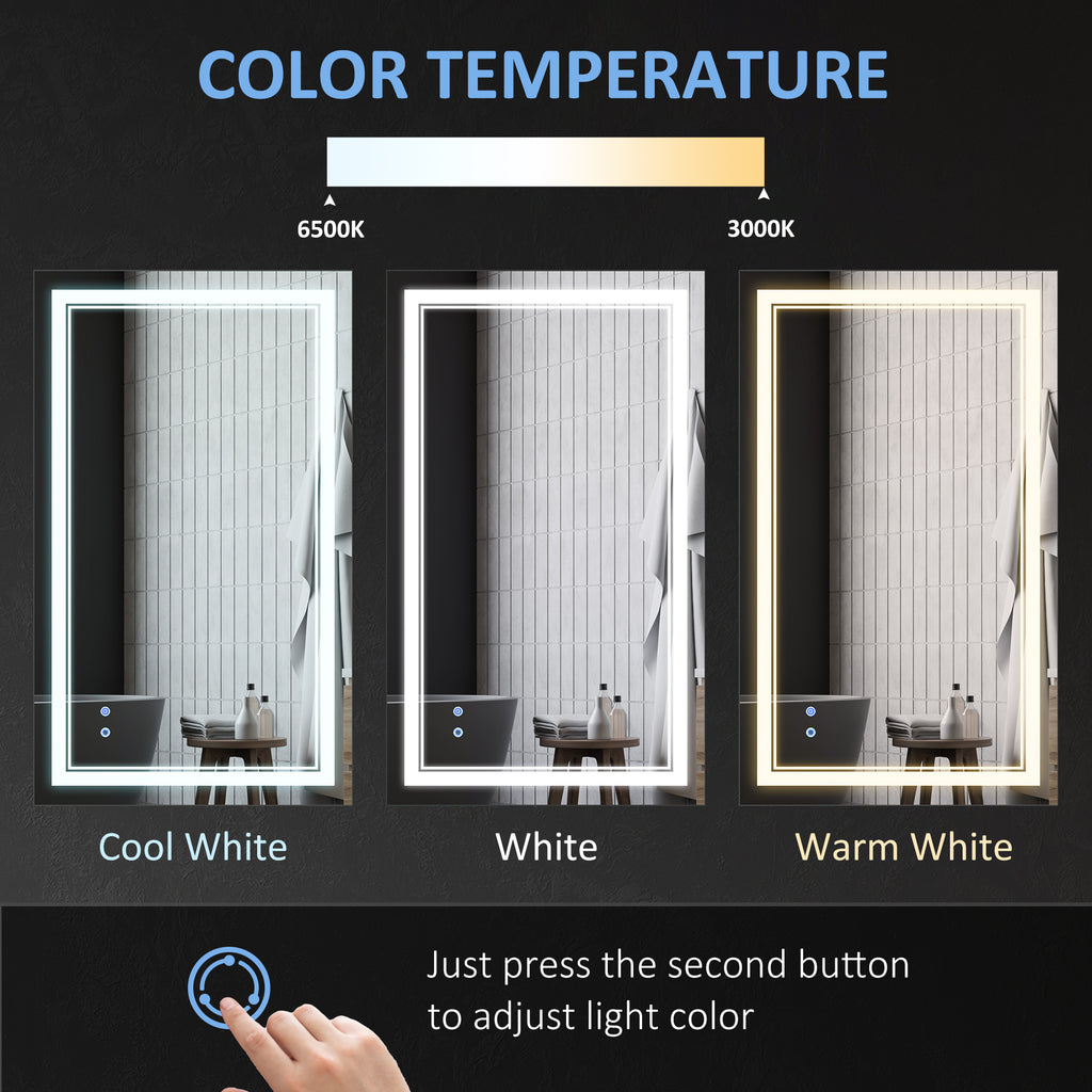 40" x 24" LED Bathroom Mirror, Dimmable Lighted Wall-Mounted Mirror, with 3 Colour, Smart Touch, Plug-in, Vertical or Horizontal Hanging