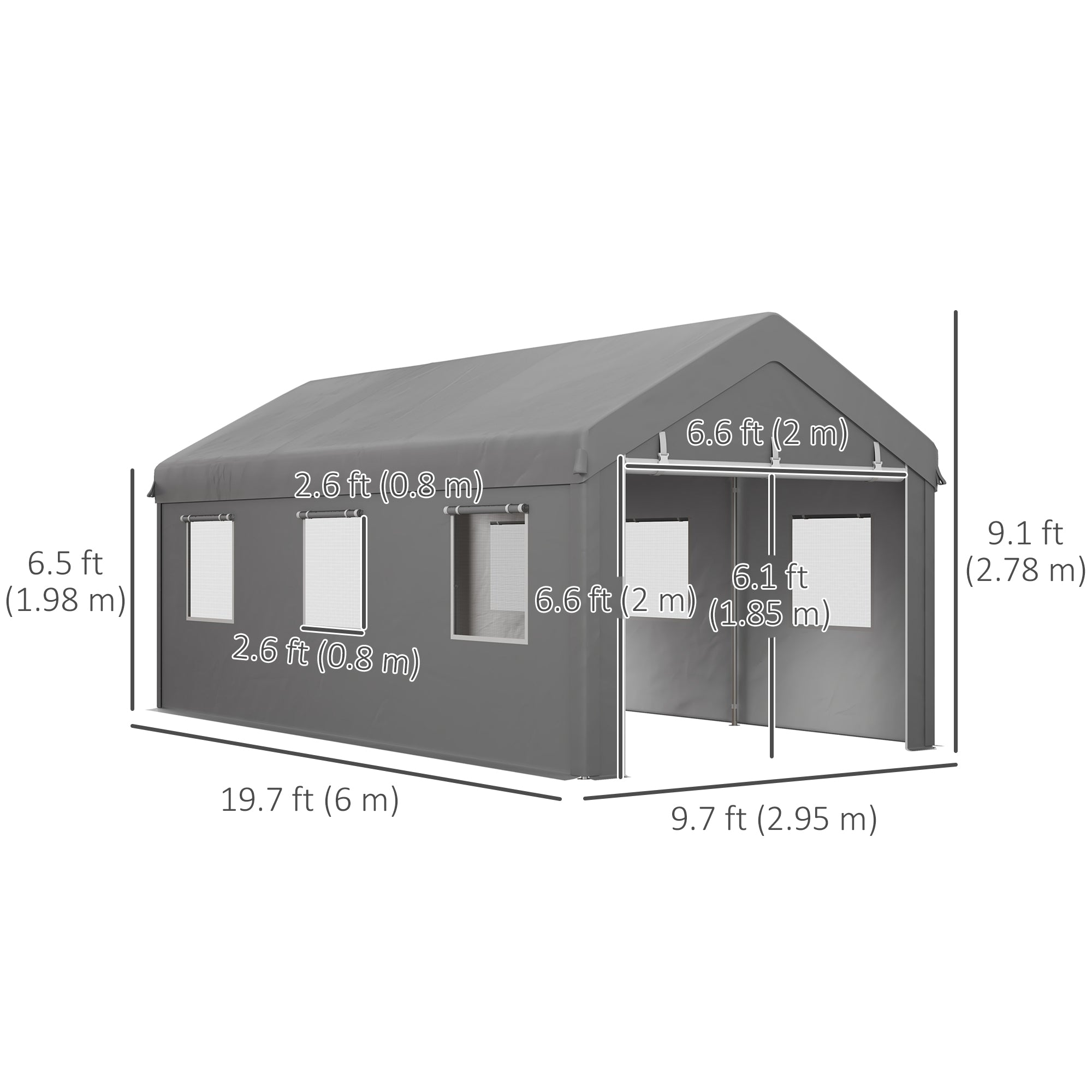 10' x 20' Carport, Heavy Duty Portable Garage with 6 Mesh Windows and 2 Doors, Light Grey