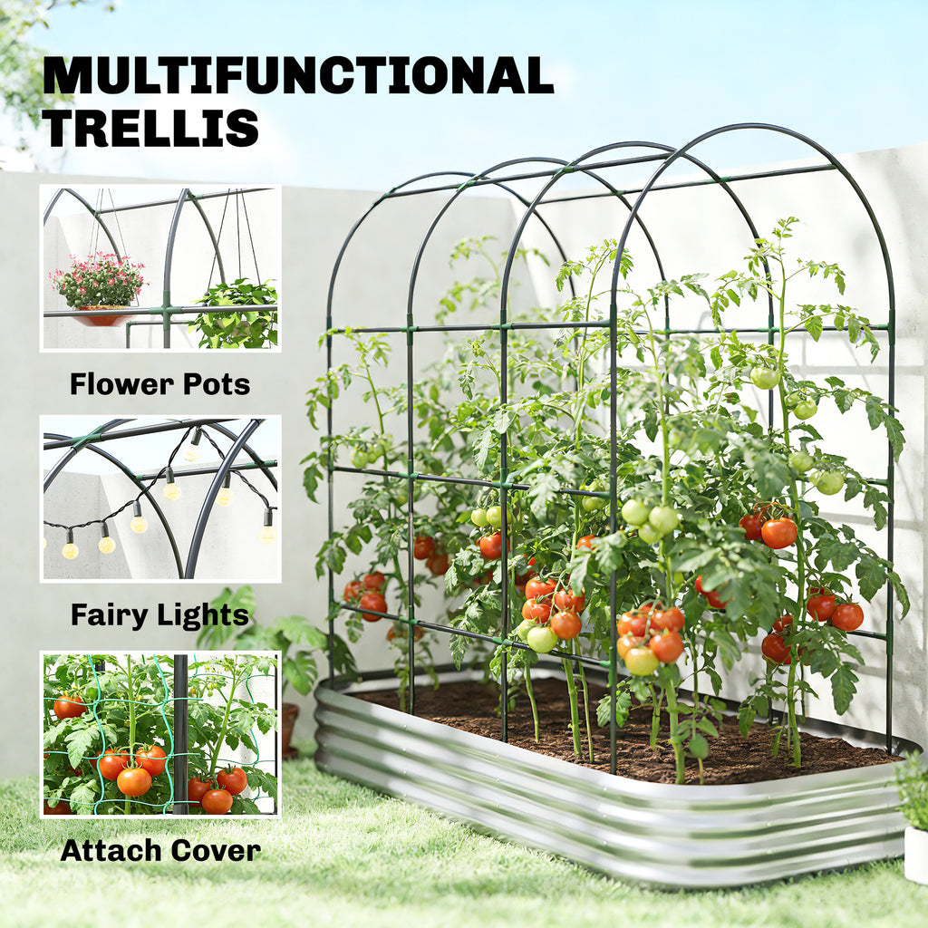 Galvanised Raised Garden Bed with Arched Trellis, 7 x 4 x 7ft Metal Outdoor Planter Box with Open Bottom