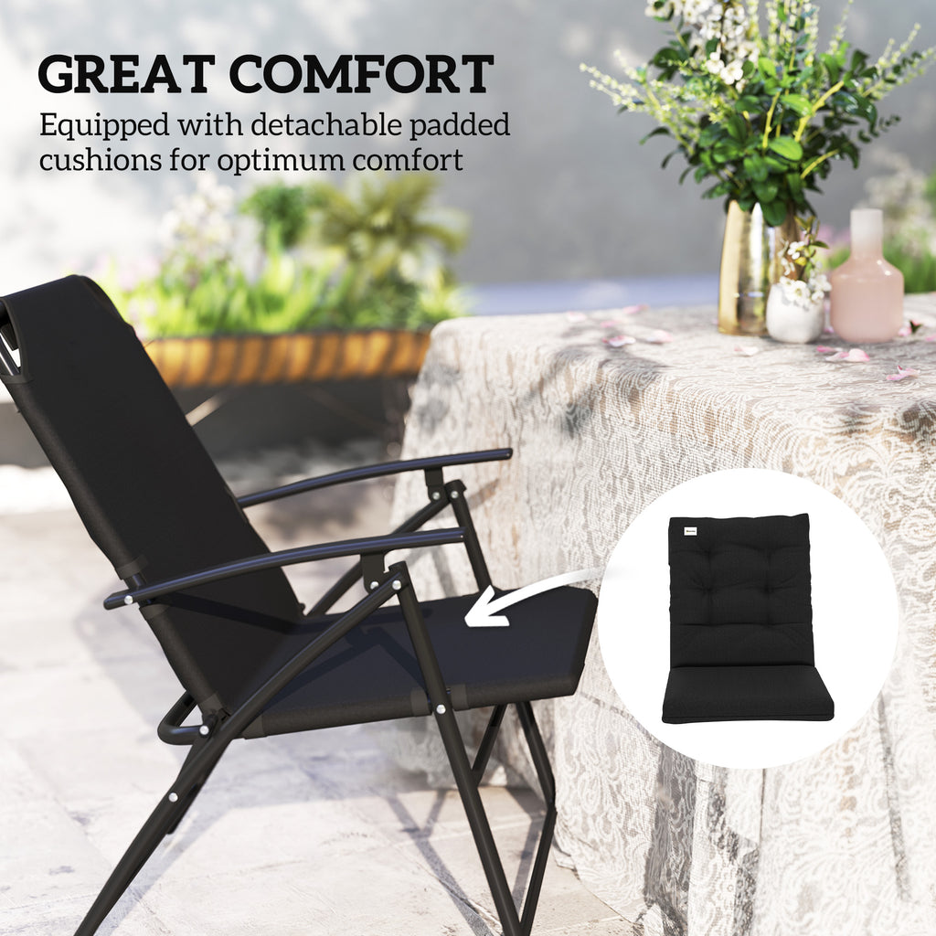 Set of 2 Outdoor Folding Chairs with Adjustable Backrest, Padded Camping Chairs for Outdoor Events, Black