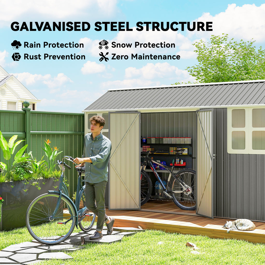 12' x 5.5' Metal Garden Storage Shed, Outdoor Tool Storage House with Lockable Door, Vents, Sloped Roof, Light Grey
