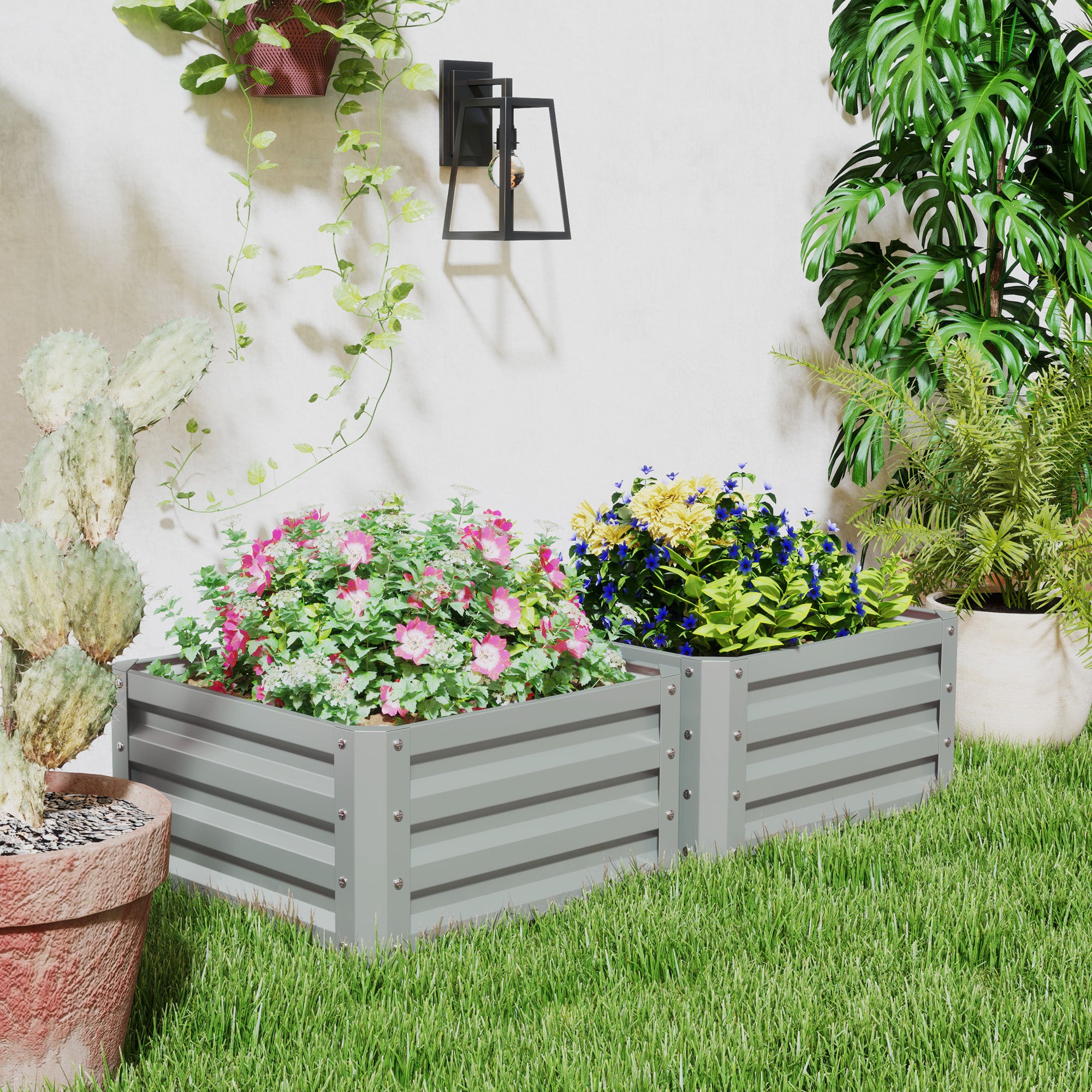 2' x 2' x 1' 2-Pieces Raised Garden Bed with Galvanised Frame