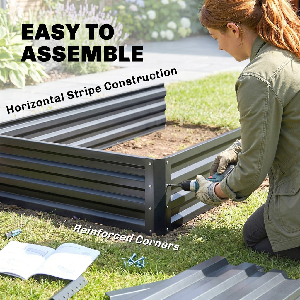 2 Tier Raised Garden Bed, 47" x 40" x 23" Galvanized Steel Planter Box for Vegetables, Flowers, and Herbs, Dark Grey