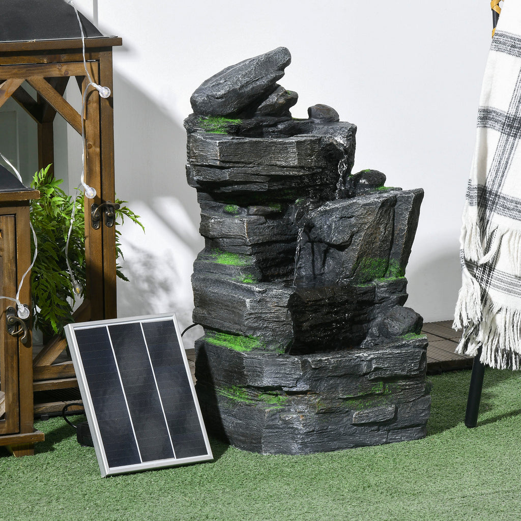 Garden Water Fountain with LED Lights and Pump, 4 Tier Cascading Water Fountain for Outdoor