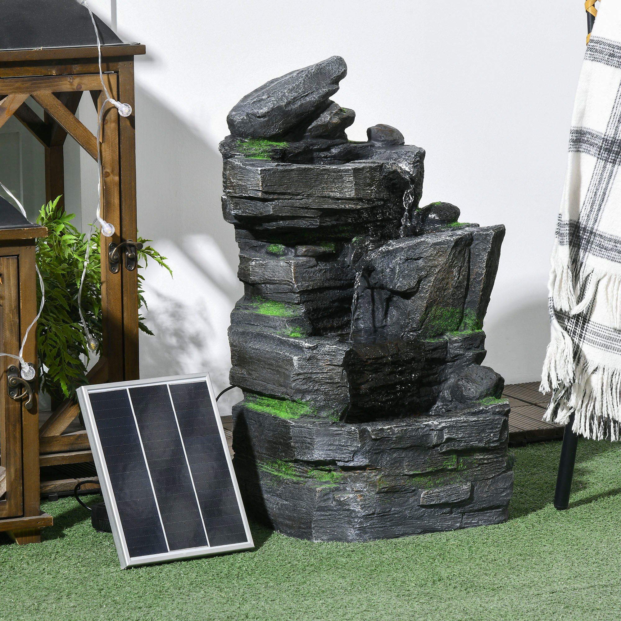 Garden Water Fountain with LED Lights and Pump, 4 Tier Cascading Water Fountain for Outdoor