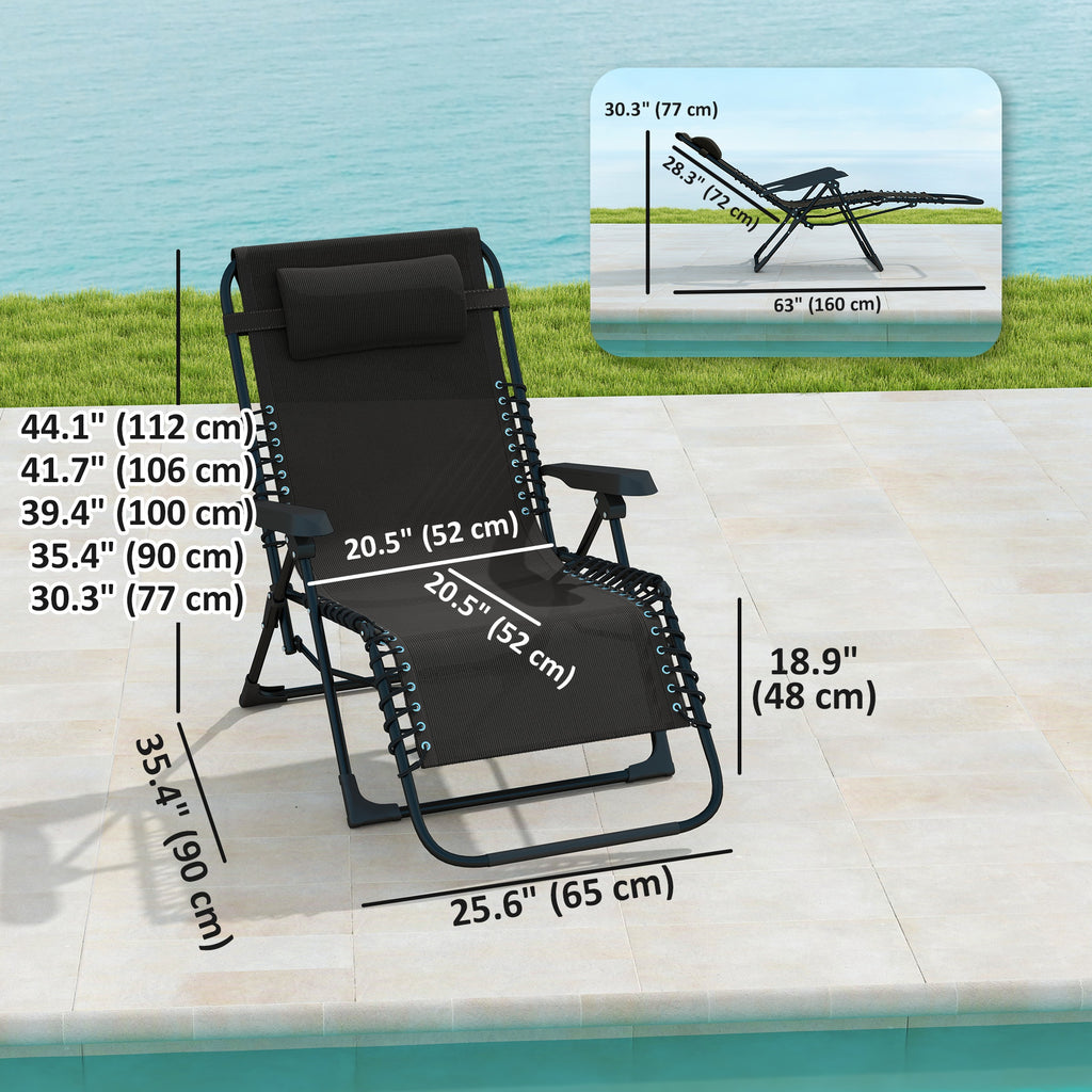 Folding Zero Gravity Chair, 5-Position Adjustable Outdoor Lounge Chair Recliner with Headrest, Black