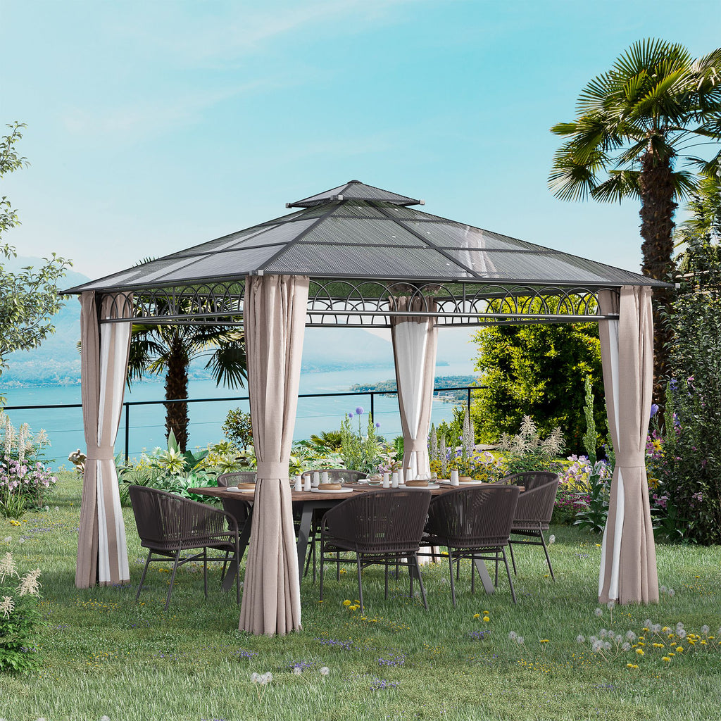 10' x 10' OutdoorÂ Hardtop Gazebo Canopy w/Â Double PC Roof, Steel Frame, Nettings,Â Curtains forÂ GardenÂ LawnÂ Deck, Khaki