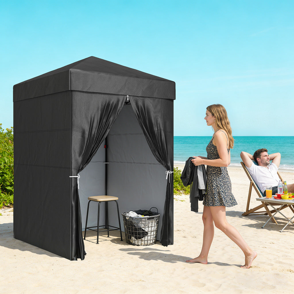 5 x 5 ft Compact Pop Up Canopy Tent, UPF 50+ Changing Room, Portable Instant Privacy Canopy with Mesh Window, Black