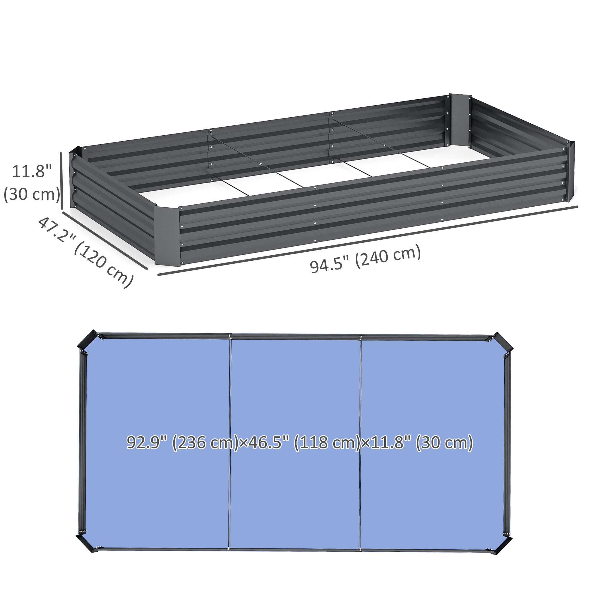 Galvanized Raised Bed, 8' x 4' x 1' Metal Planter Box, Outdoor Garden Box with Open Bottom for Flower Herb Vegetable