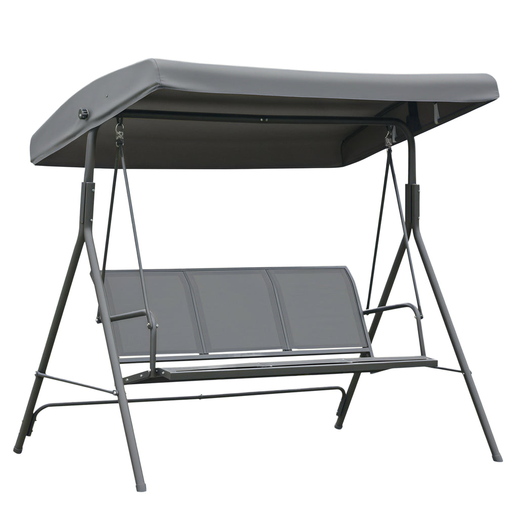 3-Seater Swing Chair Covered Garden Hammock A-Frame Outdoor Porch Glider Sling Seat with Adjustable Canopy Cover, Grey