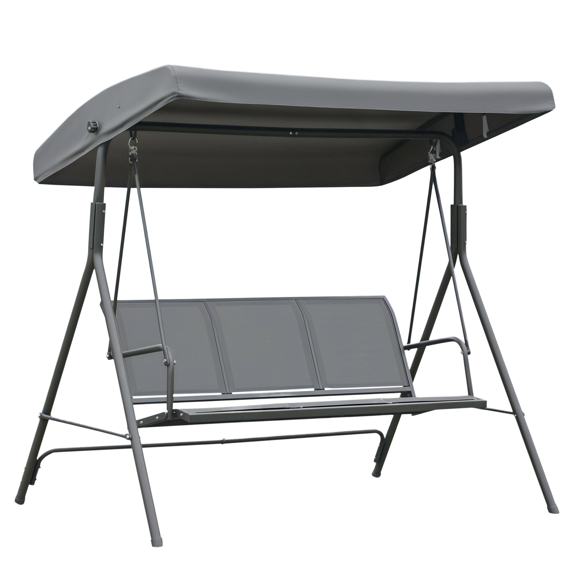 3-Seater Swing Chair Covered Garden Hammock A-Frame Outdoor Porch Glider Sling Seat with Adjustable Canopy Cover, Grey